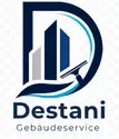 Man sieht ein großes D wo im D 2 Gebäude angedeutet sind und daneben ein Scheibenwischer, darunter steht Destani und darunter Gebäudeservice, das Logo wirkt Elegant und schön, ist in dunklen Blau mit einem hellen Akzentstreifen gehalten